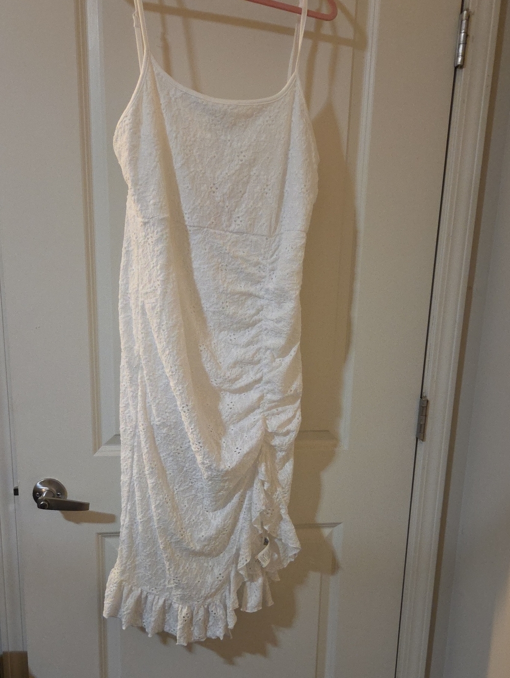 SHEIN White Eyelet Ruffle Midi Slip Dress